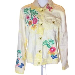 DG by Diane Gilman QVC Embroidered Jacket Yellow Floral Sequin Y2K M